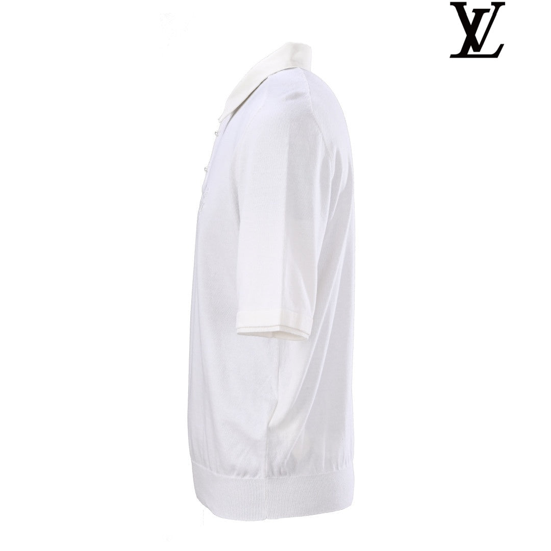 Louis Vuitton Men's White Embroidered Knit Polo Shirt