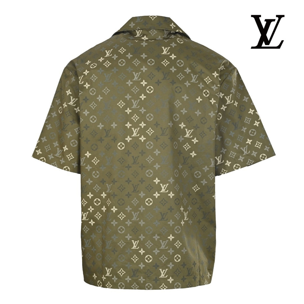 Louis Vuitton Men's Olive Green Monogram Camp Collar Shirt