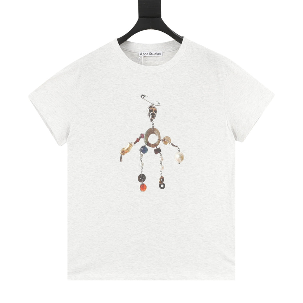 Acne Studios Light Grey Ornament Print T-Shirt