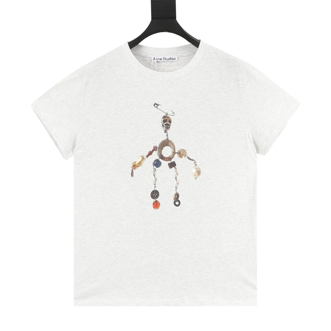Acne Studios Light Grey Ornament Print T-Shirt