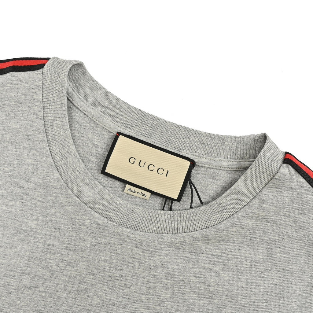 Gucci Shoulder Web Stripe Short-Sleeve T-Shirt in Grey
