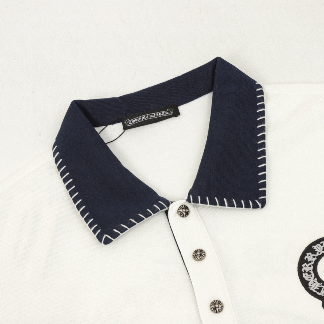 CH Long-Sleeve Polo Shirt with Horseshoe Embroidery and Collar