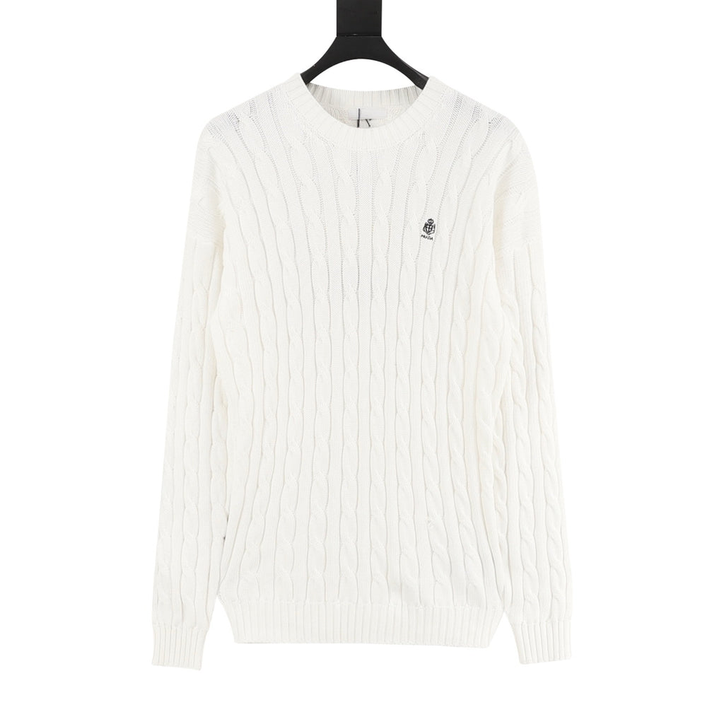 Prada Resort Anchor Logo Cable Knit Crewneck Sweater | Black Nautical Luxury Knitwear