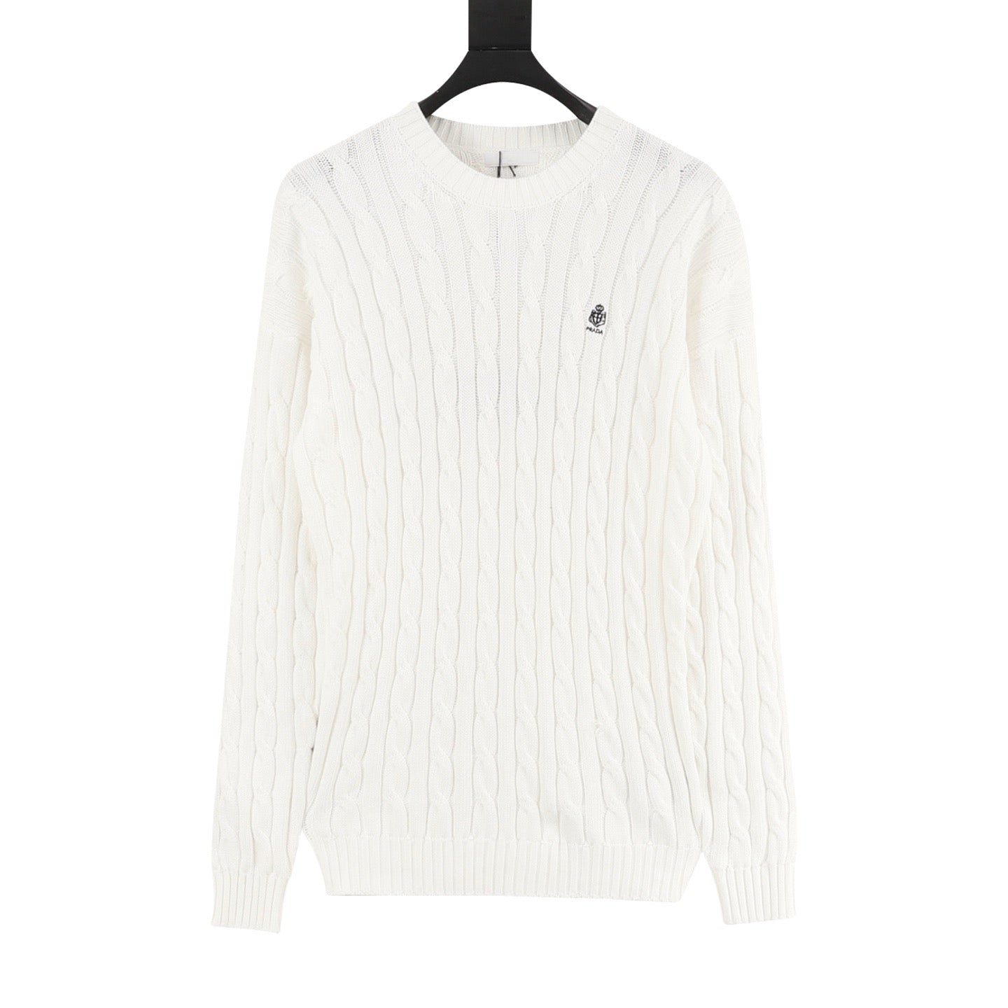 Prada Resort Anchor Logo Cable Knit Crewneck Sweater | Black Nautical Luxury Knitwear