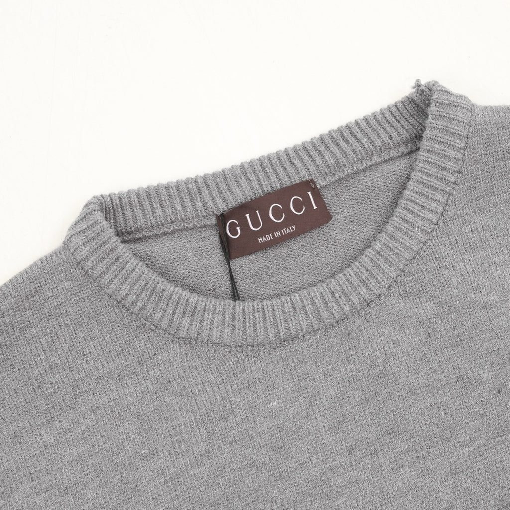 Gucci Women's Men's Light Grey Script Logo Crewneck Knit Sweater