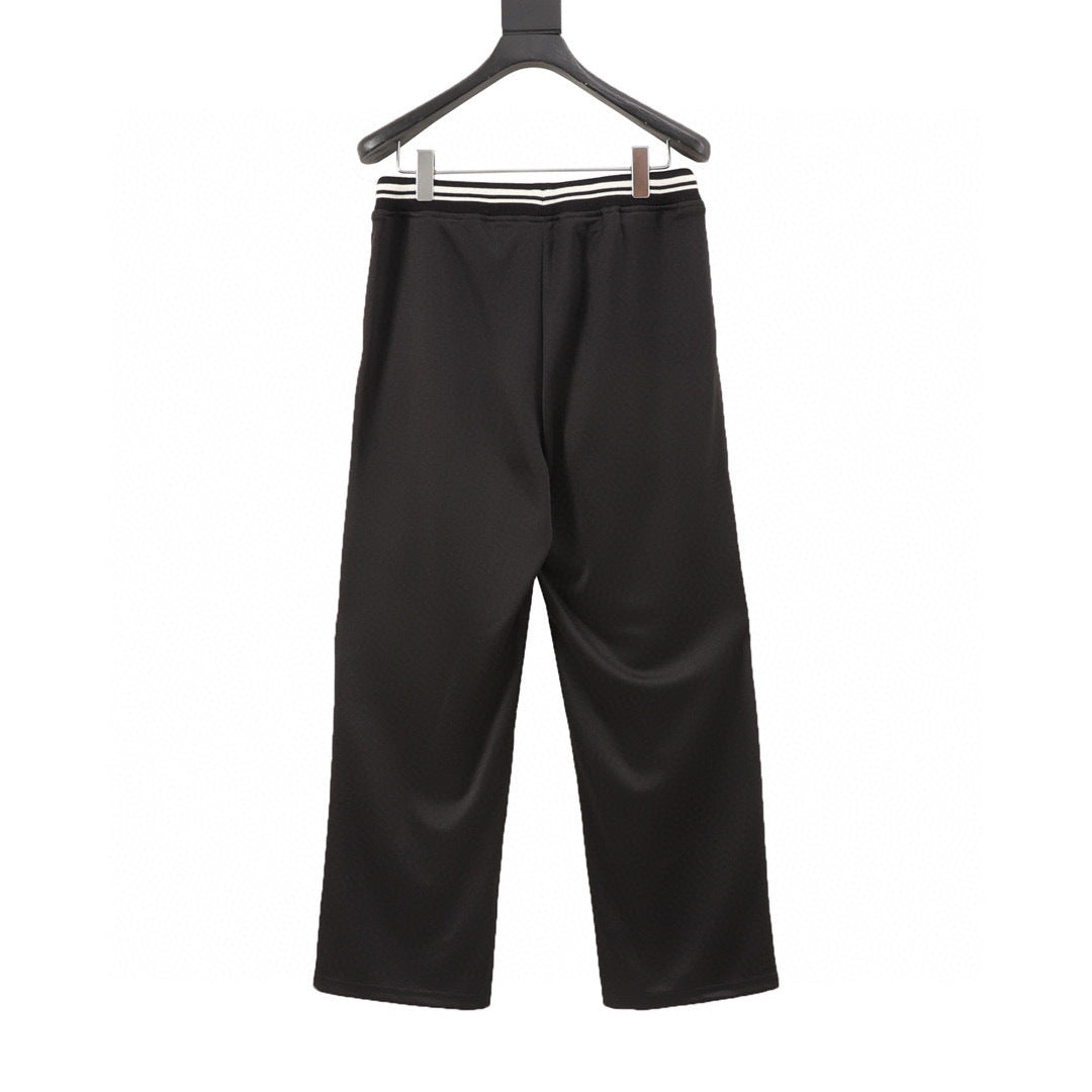 Celine Arc de Triomphe Embroidered Striped Waistband Wide-Leg Track Pants