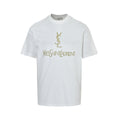 Yves Saint Laurent Gold Logo Print Short-Sleeve T-Shirt in White