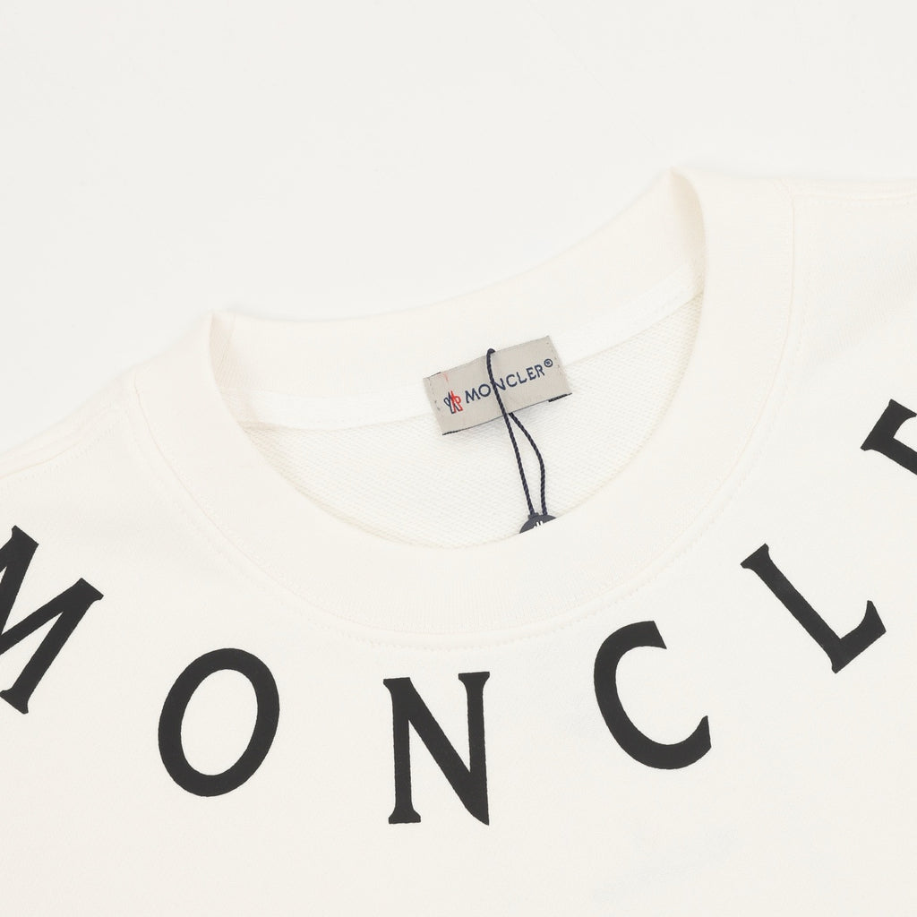 Moncler Women's & Men's White Curved Neck Logo Crewneck Sweatshirt