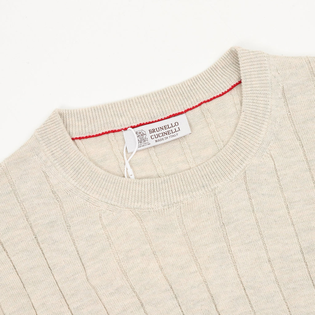 Brunello Cucinelli Striped Patchwork Knit Short-Sleeve Top
