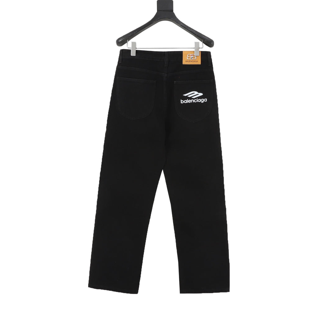 Balenciaga Women's & Men's Black BB Logo Wide-Leg Denim Jeans
