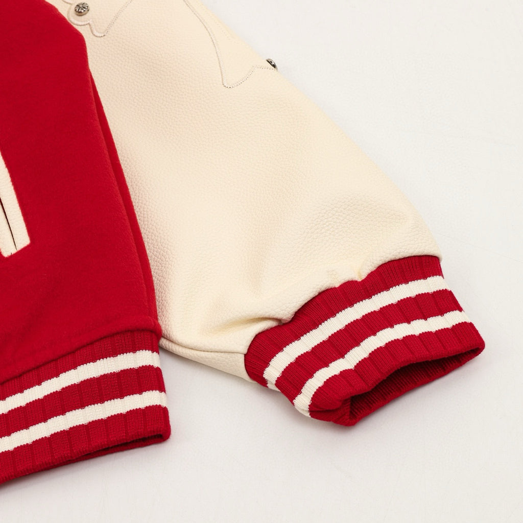 CH Patchwork Baseball Jacket with Cross Appliqué
