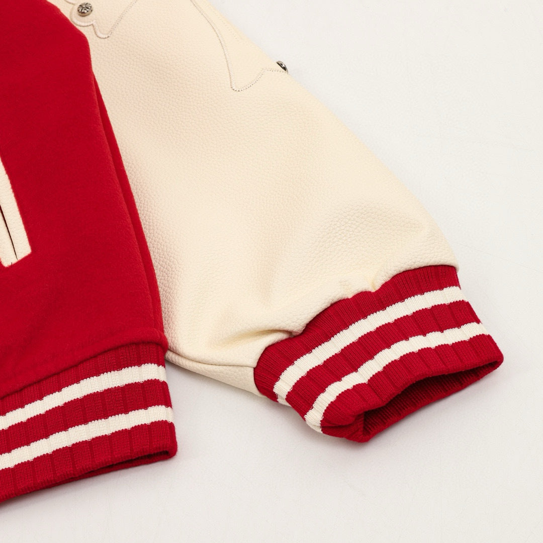 CH Patchwork Baseball Jacket with Cross Appliqué