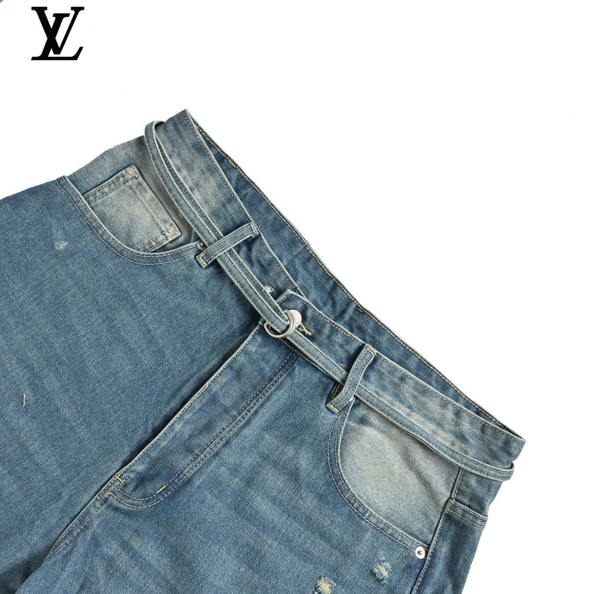 Louis Vuitton Washed Blue Distressed Denim Jorts