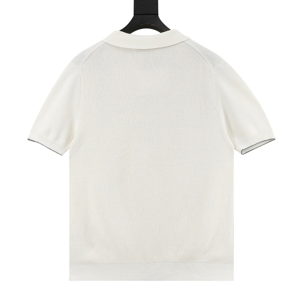 Brunello Cucinelli BC Seagull Collar Knit Short-Sleeve Polo