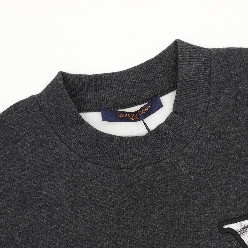 Gucci Women's Men's Dark Grey Tonal Logo Ribbed Crewneck Knit Sweater