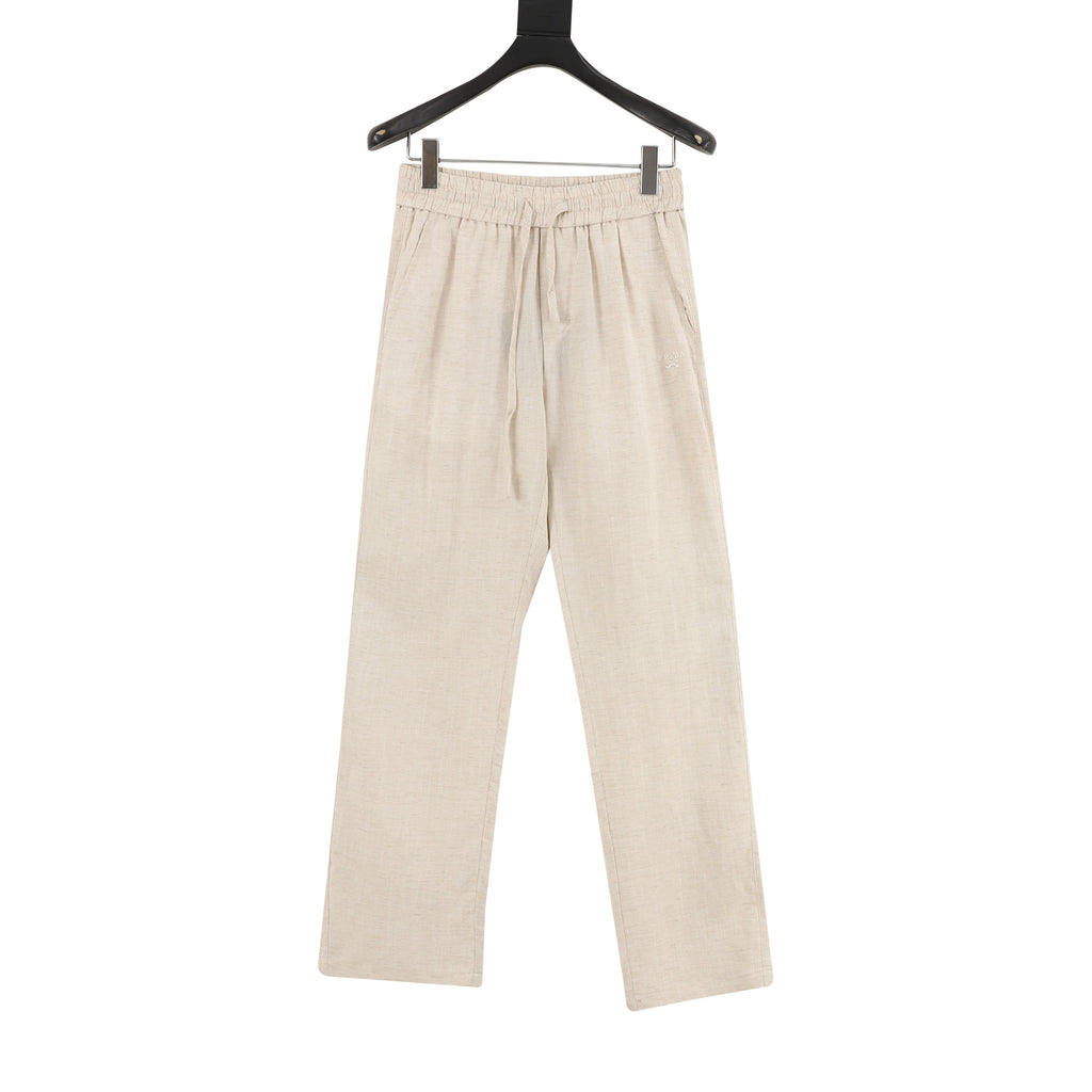 Prada Triangle Logo Linen-Blend Drawstring Wide-Leg Trousers