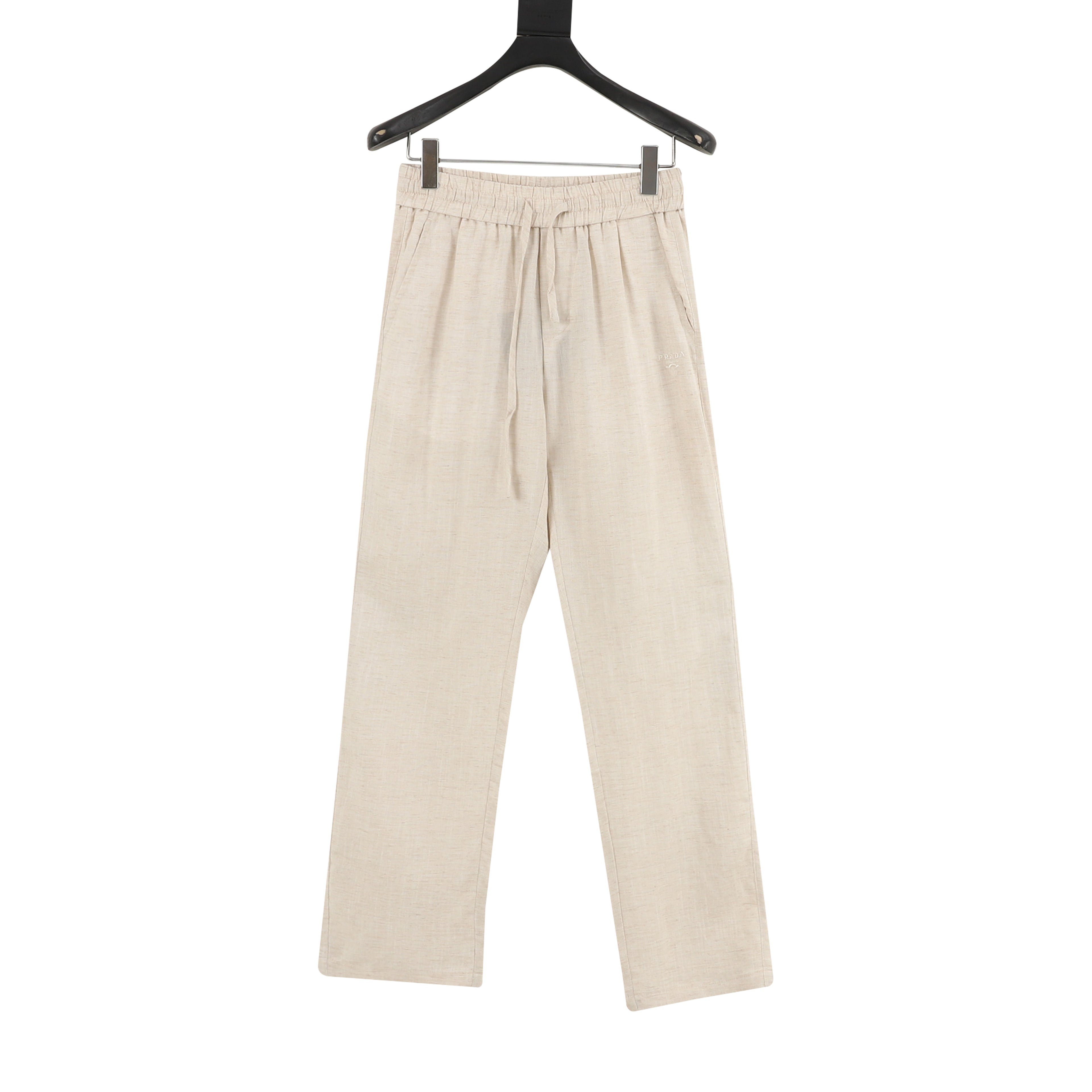 Prada Triangle Logo Linen-Blend Drawstring Wide-Leg Trousers
