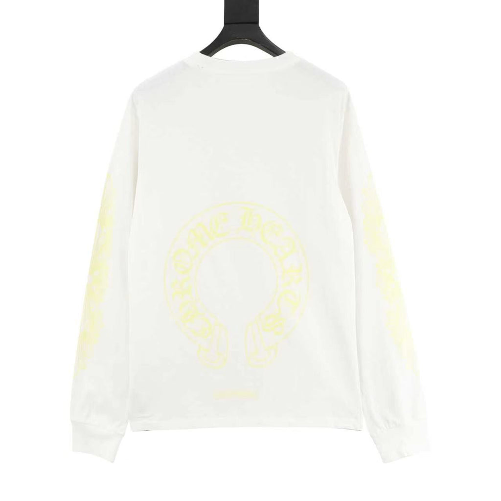 Chrome Hearts Horseshoe Logo Pocket Long-Sleeve Tee — Black, Cream Print