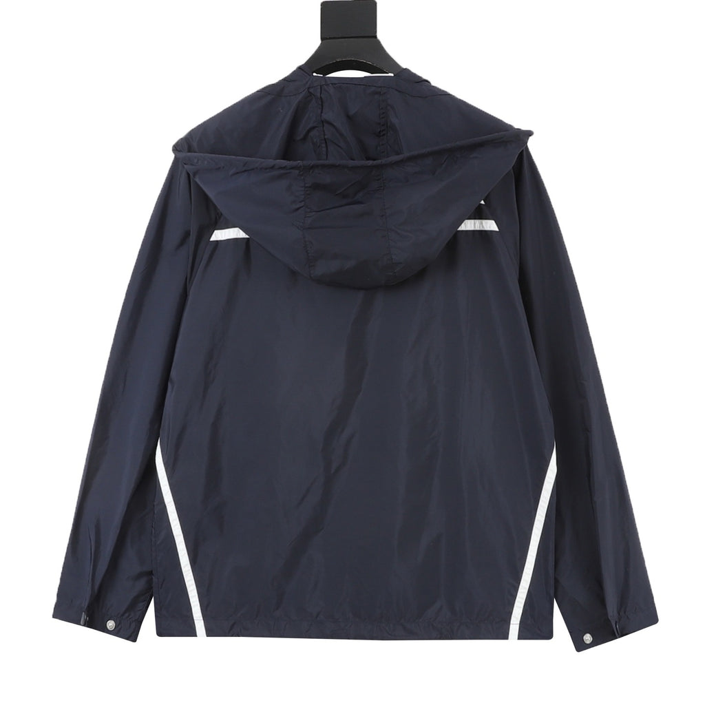 Prada Women's Men's Navy Striped Logo Nylon Jacket