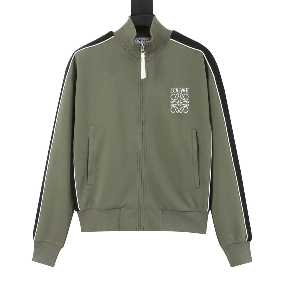 Loewe Women's Men's Olive Green Anagram Striped Zip-Up Track Jacket