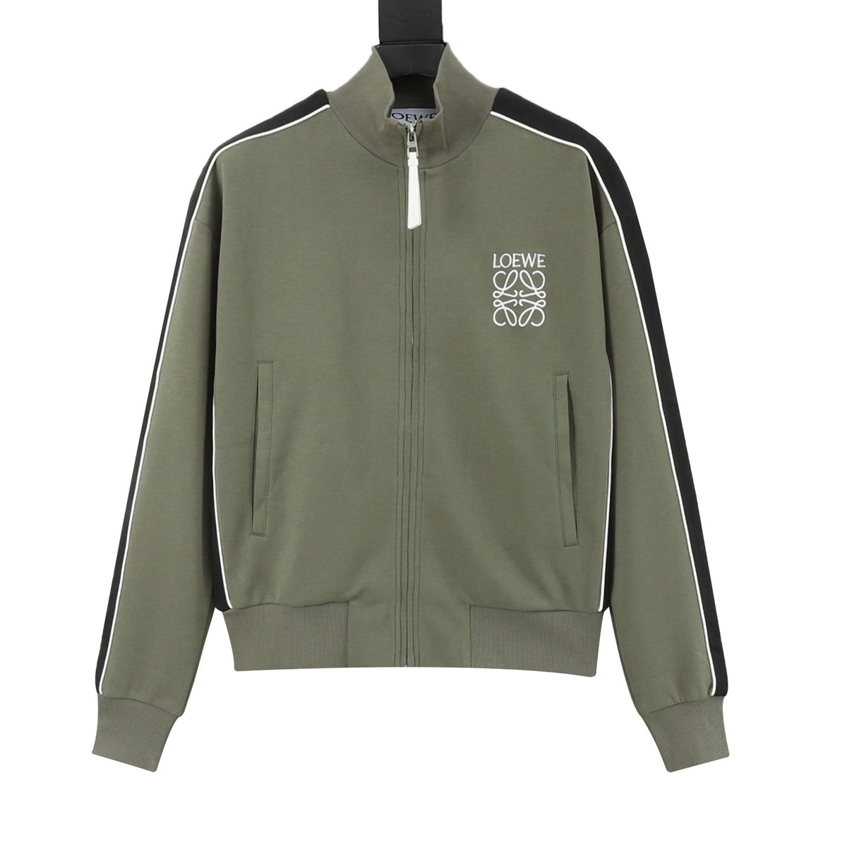Loewe Women's Men's Olive Green Anagram Striped Zip-Up Track Jacket