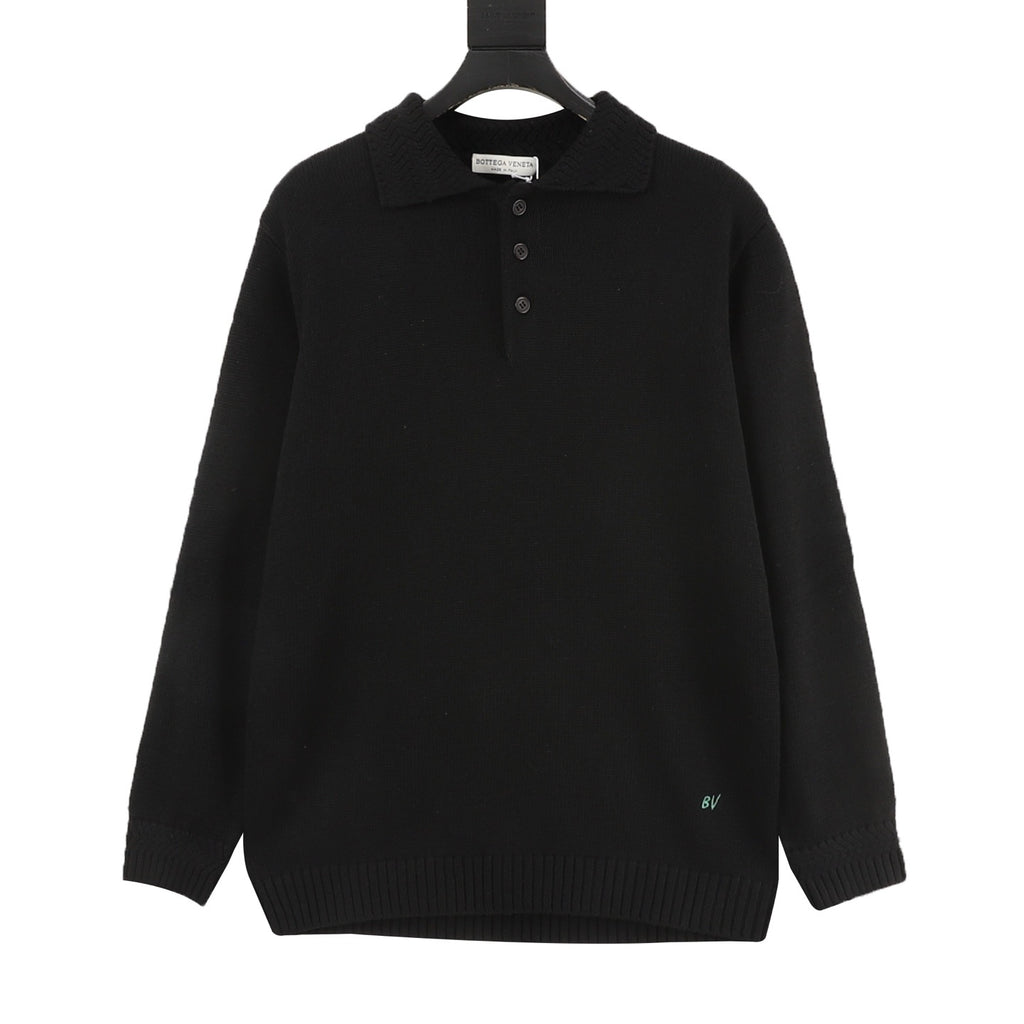 Bottega Veneta Tricolor Textured Knit Collar Wool Polo Sweater | Camel Relaxed Luxury Knitwear
