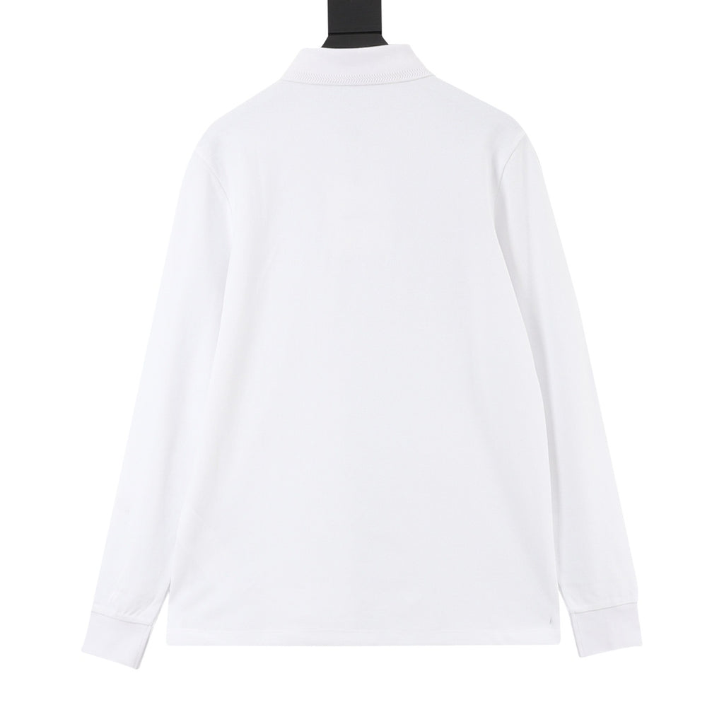 Moncler Women's Men's White Logo Patch Long-Sleeve Polo Shirt