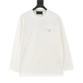 Prada Triangle Logo Zip Chest Pocket Long-Sleeve Top — Ivory