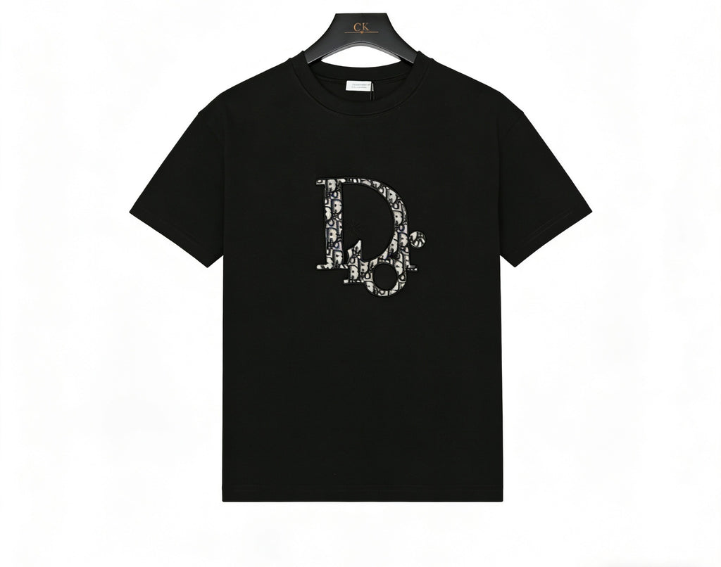 Dior Men's Black Large D Logo Oblique T-Shirt