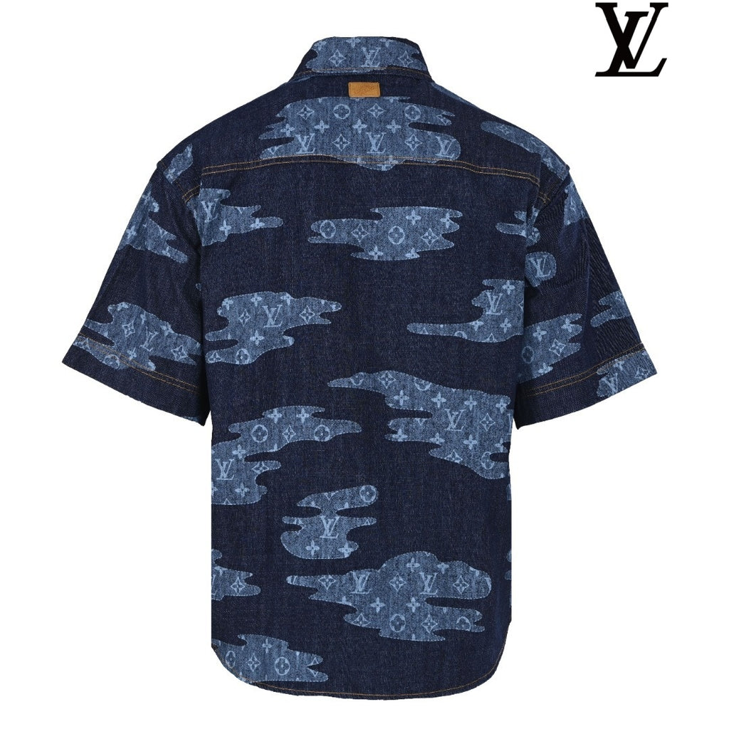 Louis Vuitton Men's Dark Blue Camo Monogram Denim Shirt