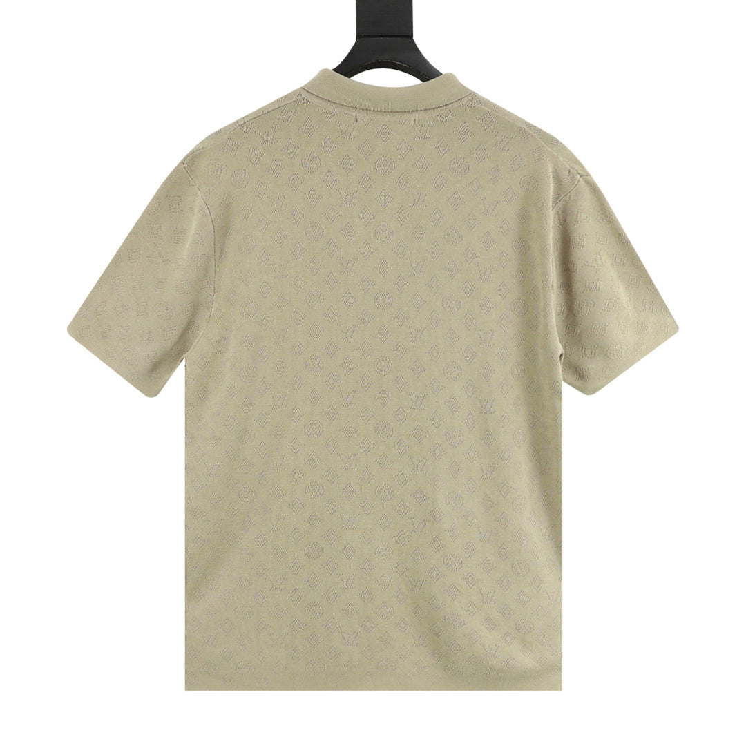 Louis Vuitton All-Over Monogram Knit Short-Sleeve Polo in Khaki