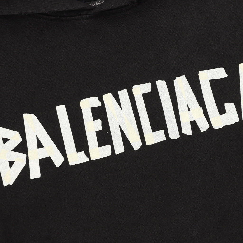 Balenciaga 26SS Destroyed Logo Print Washed Hoodie