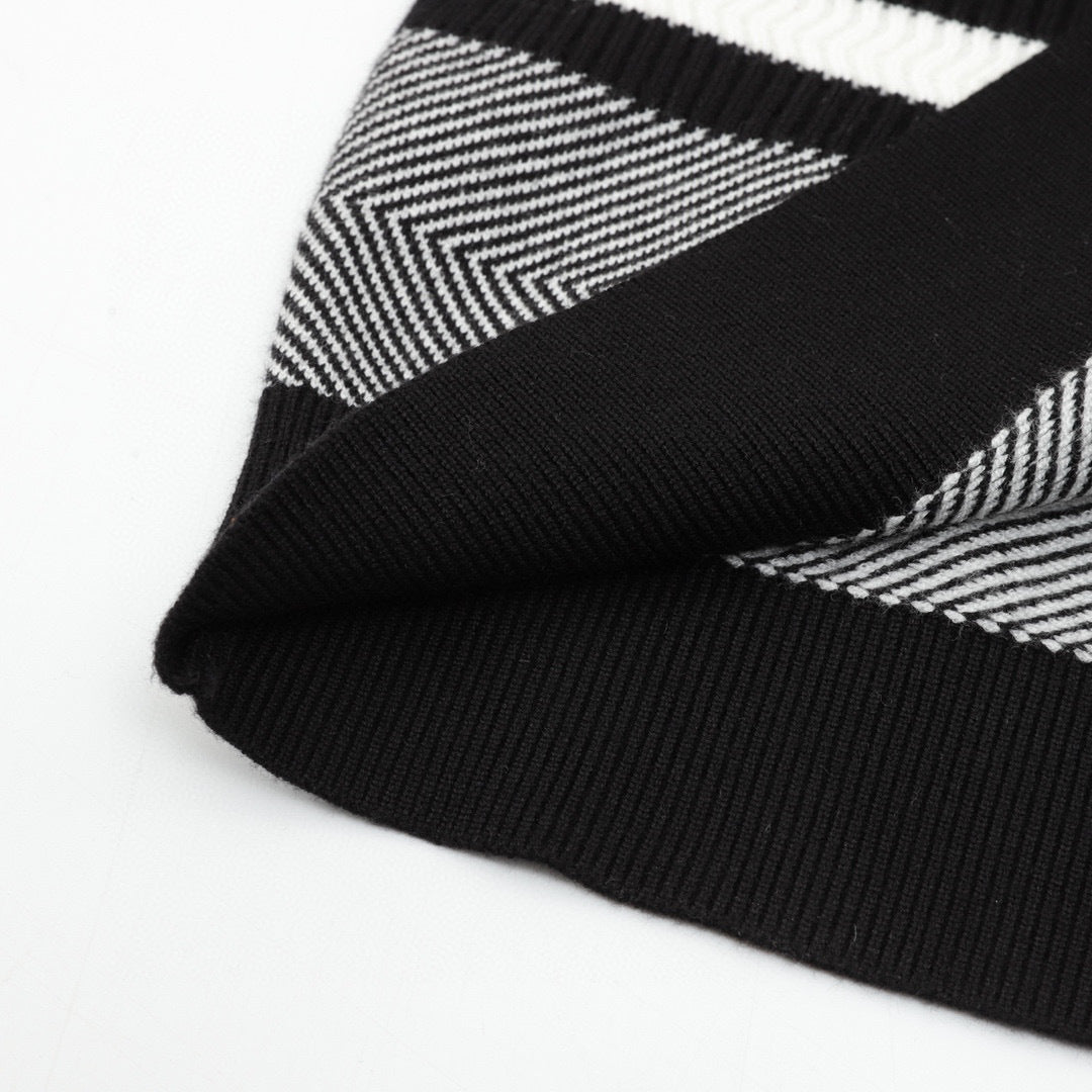 Chanel Autumn/Winter Striped Knit Pullover with Embroidered Double-C Logo