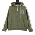 Loewe Anagram Logo Embroidered Contrast Sleeve Zip-Up Hoodie — Olive