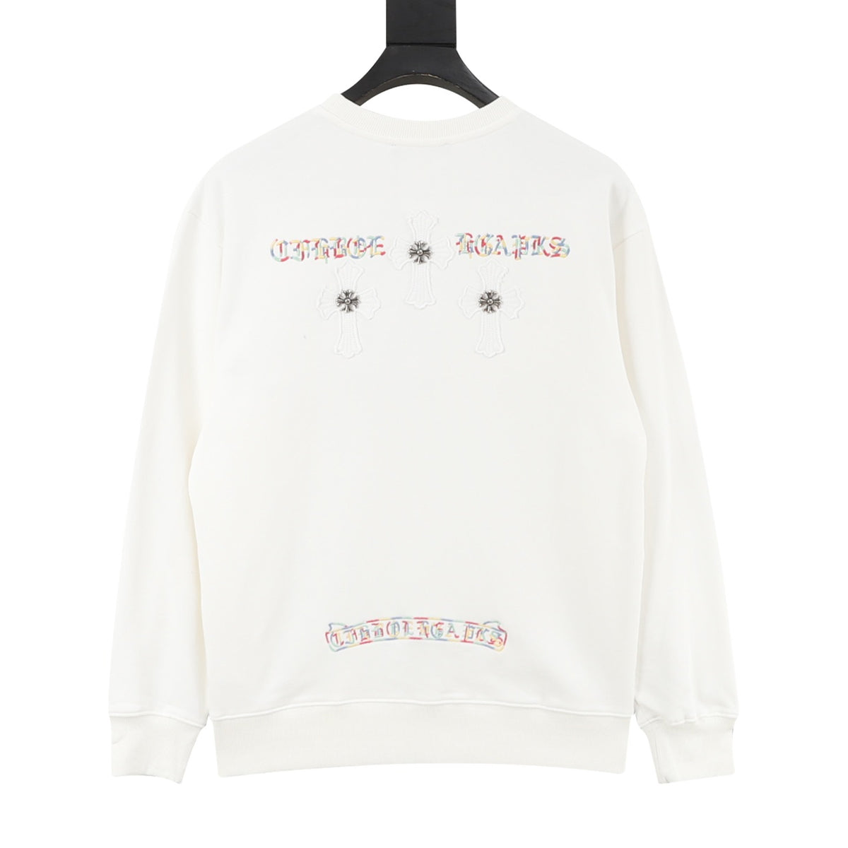 Chrome Hearts Women's Men's White Colorful Letter & Cross Crewneck Sweatshirt