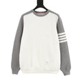 Thom Browne Women's Men's White & Grey 4-Bar Color-Block Waffle-Knit Crewneck Sweater