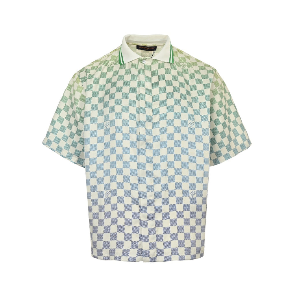 Louis Vuitton Gradient Checkerboard Print Short-Sleeve Shirt in White