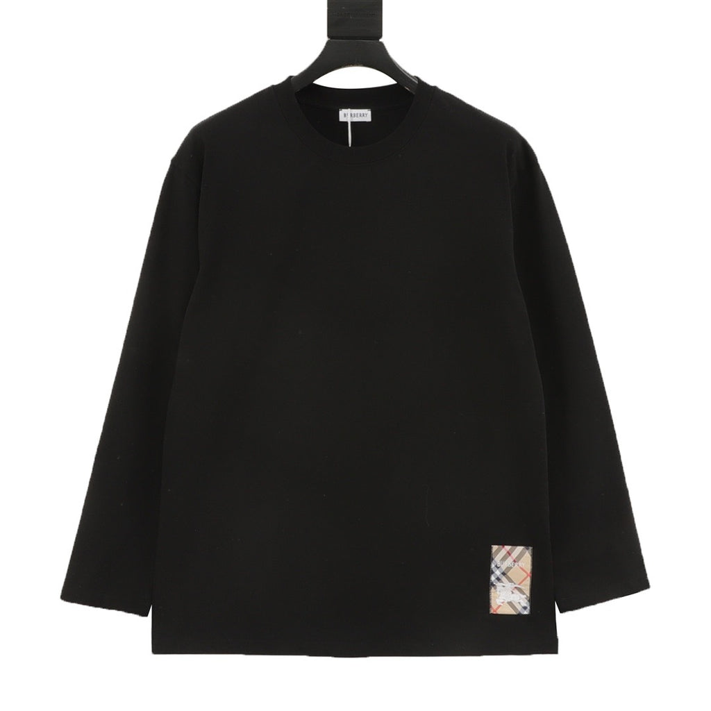Burberry Equestrian Knight Check Patch Long-Sleeve Top — Ivory | SS25