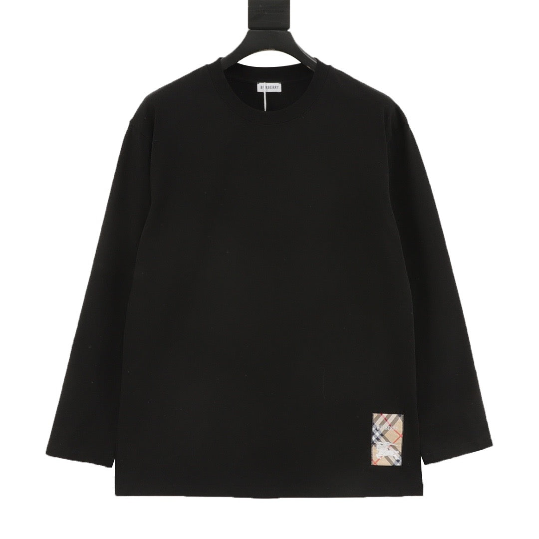 Burberry Equestrian Knight Check Patch Long-Sleeve Top — Ivory | SS25