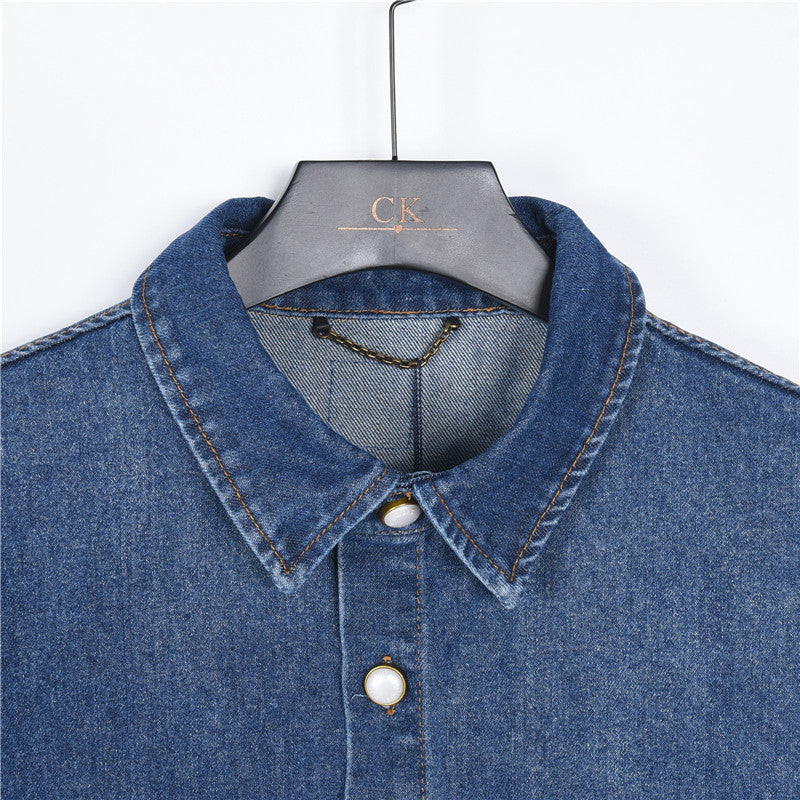 Louis Vuitton LV-Stitched Pocket Short-Sleeve Denim Shirt in Blue