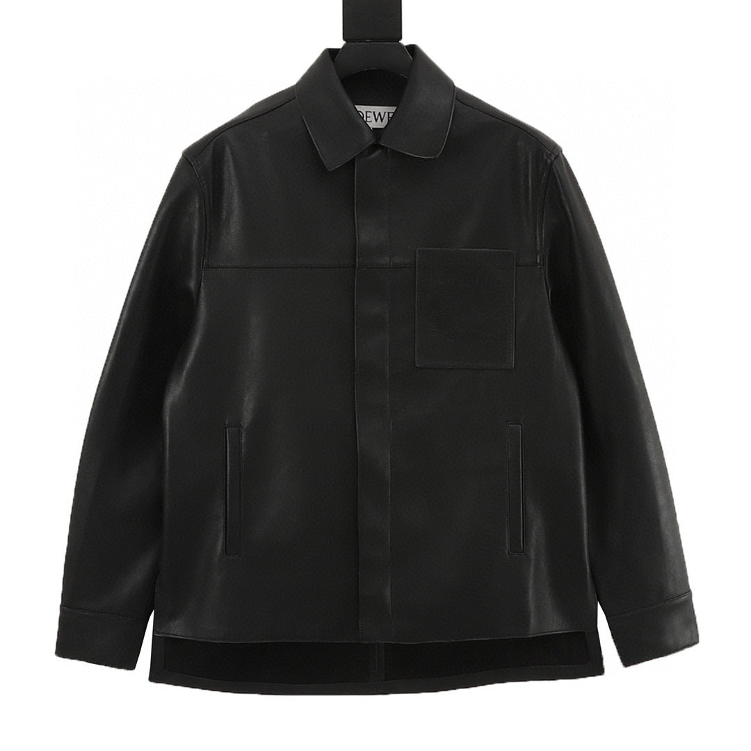 Loewe Anagram Patch Pocket Leather Overshirt Jacket