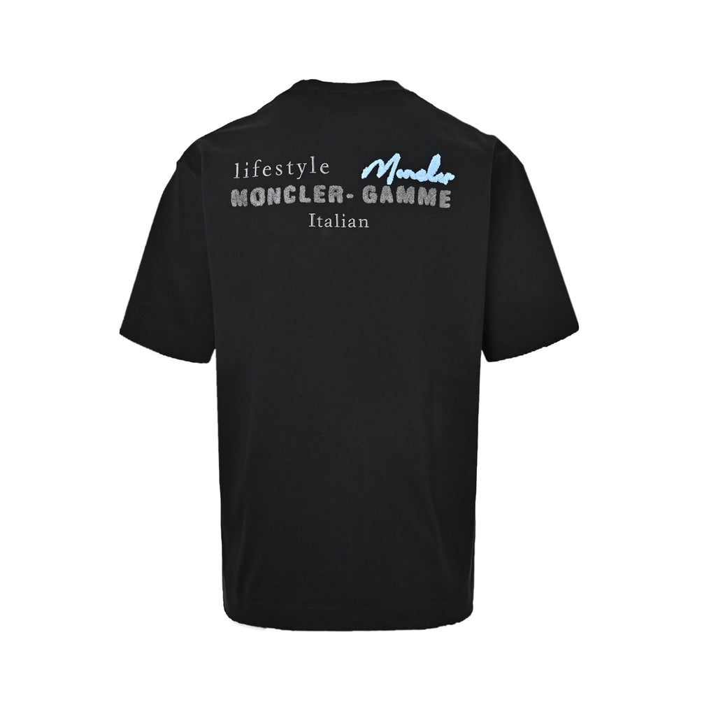 Marni Short-Sleeve T-Shirt in Black with Light Blue Signature Embroidery