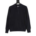 Burberry Five-Color Check Placket Wool Long Sleeve Polo Sweater | Black Relaxed Luxury Knitwear