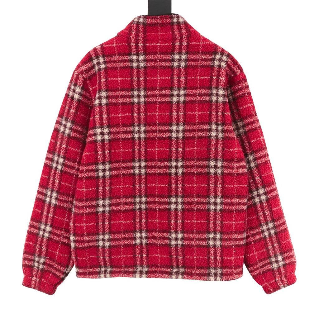 Burberry Red Check Wool-Blend Teddy Jacket