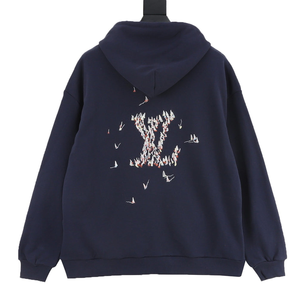 Louis Vuitton Sailboat Embroidery Hoodie — Navy, Nautical Graphic