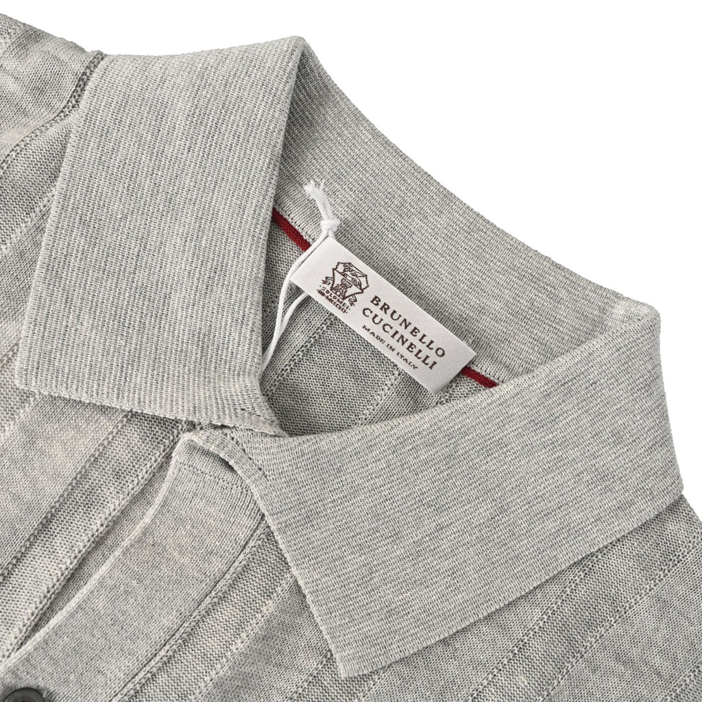Brunello Cucinelli Cable-Knit Short-Sleeve Polo in Grey