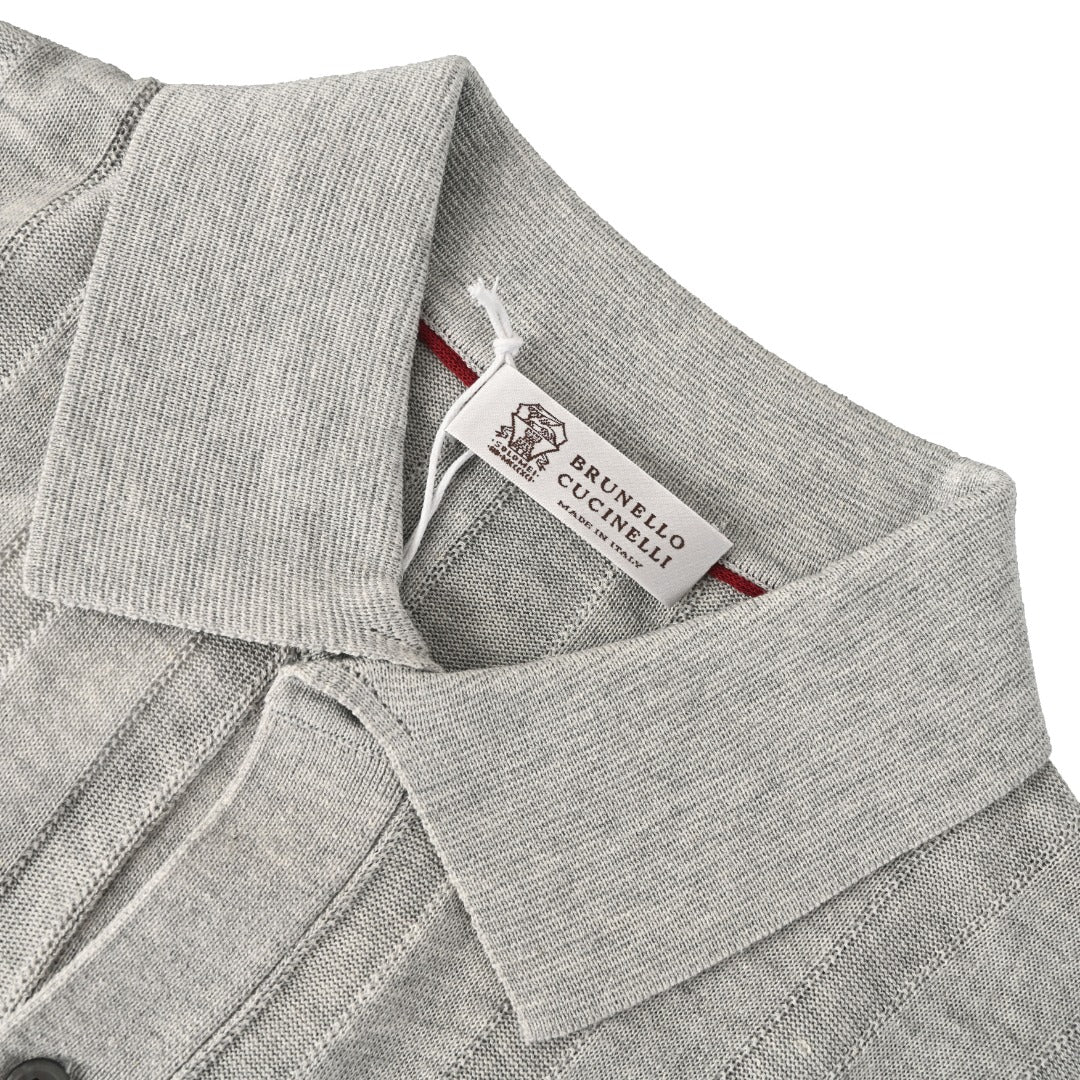 Brunello Cucinelli Cable-Knit Short-Sleeve Polo in Grey