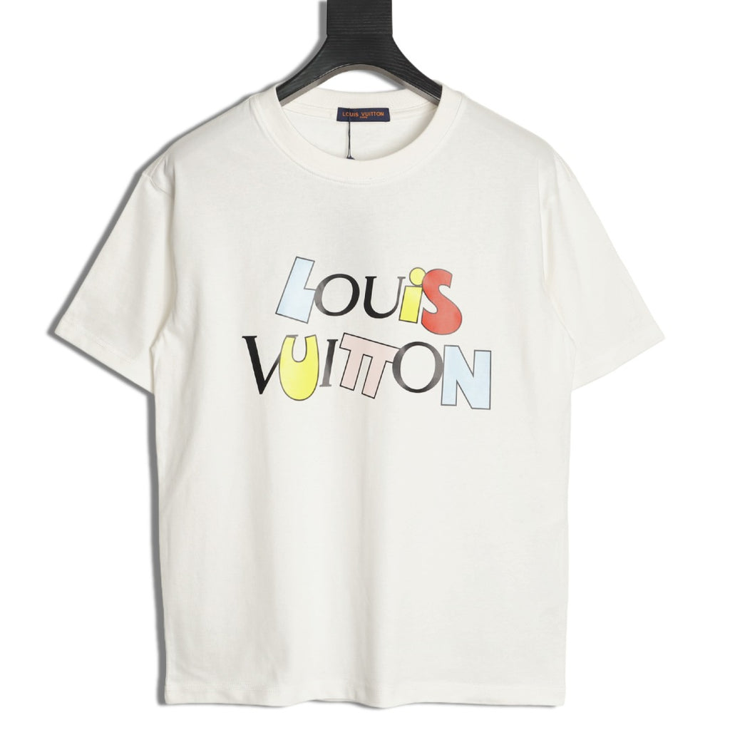 Louis Vuitton Multicolor Letter Logo Print Short-Sleeve T-Shirt in White