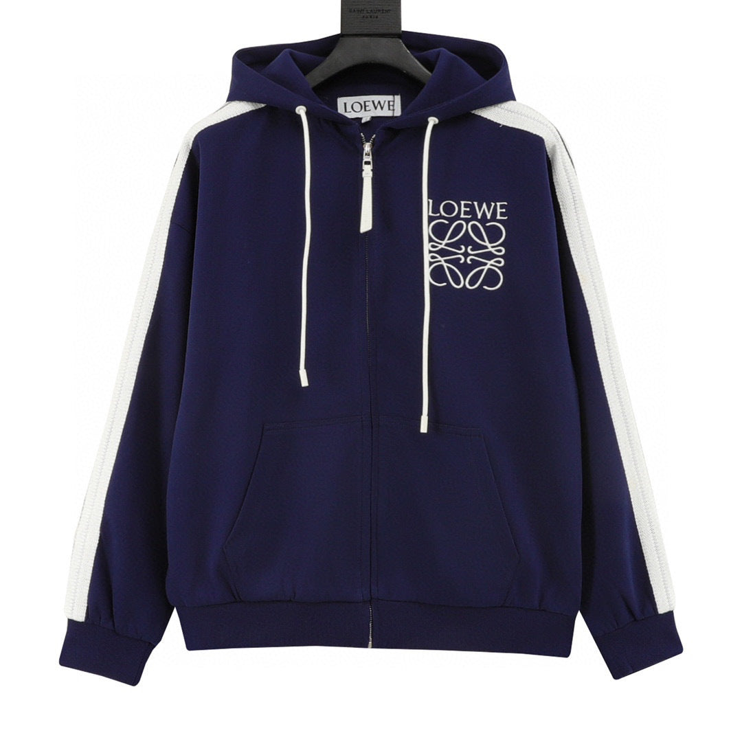 Loewe Anagram Logo Embroidered Contrast Sleeve Zip-Up Hoodie