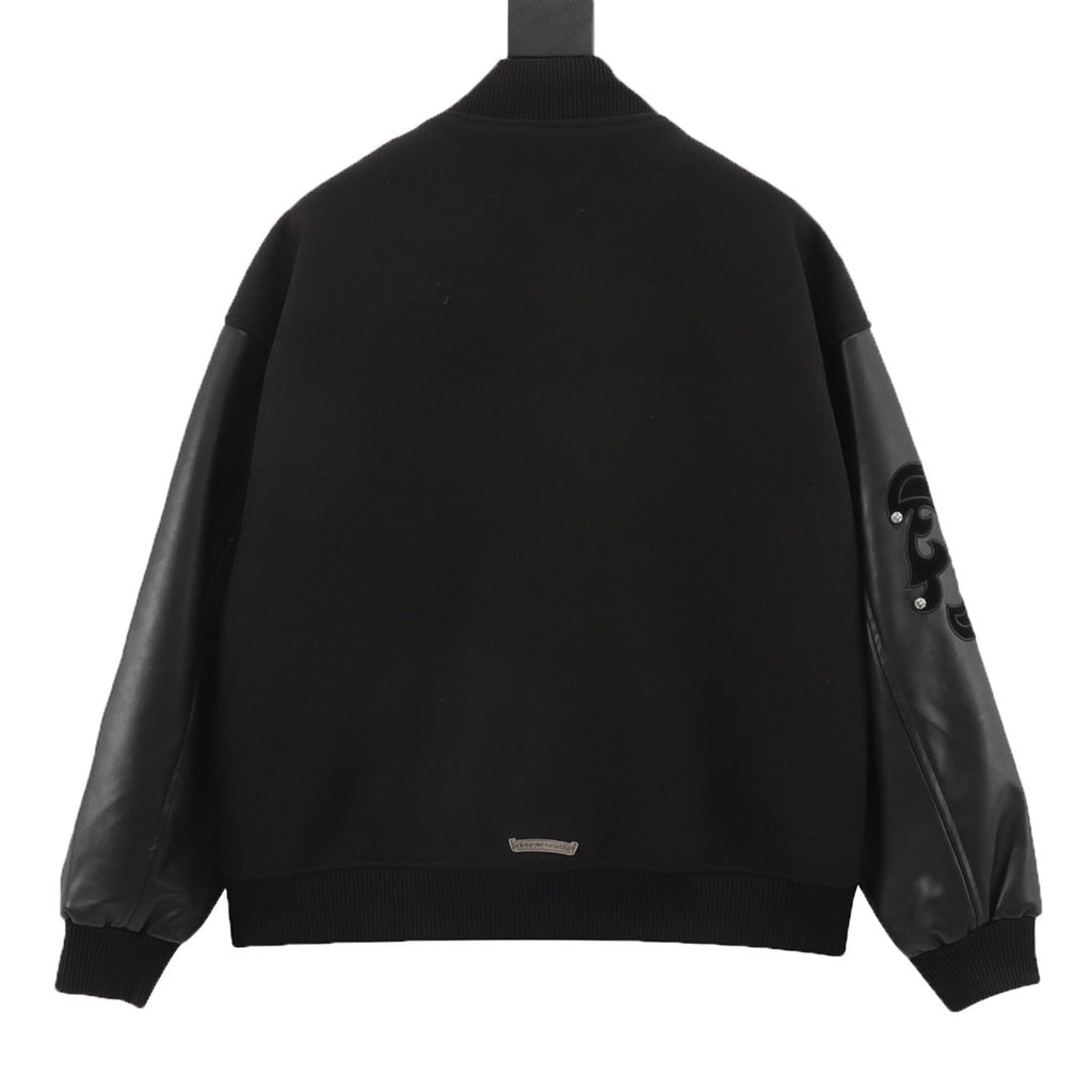CH Leather-Sleeve Varsity Jacket with Cross Patch Logo